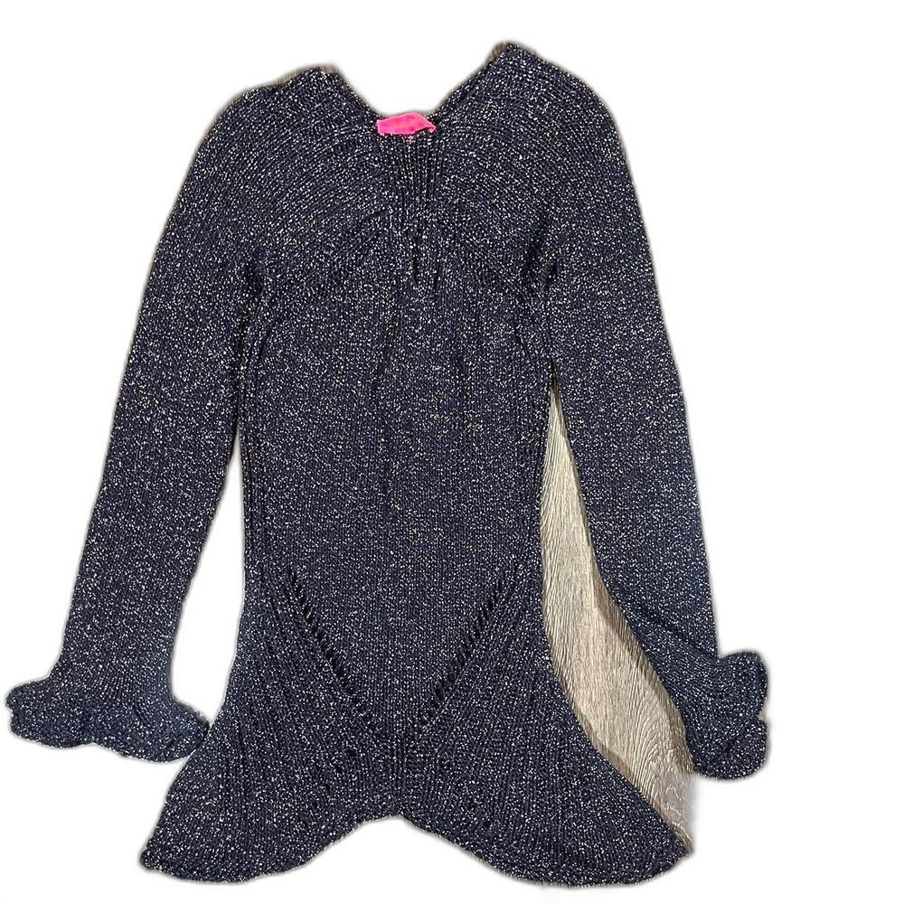 French Shimmering‎ silver mermaid dress with long sleeves Knit Material Size XS